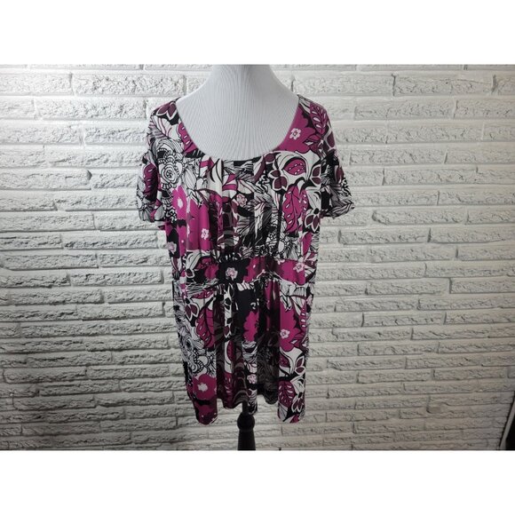 Cato Womens Top 22W 24W Plus Cap Sleeve Purple Floral Poly Blend FLO23E - Picture 1 of 8